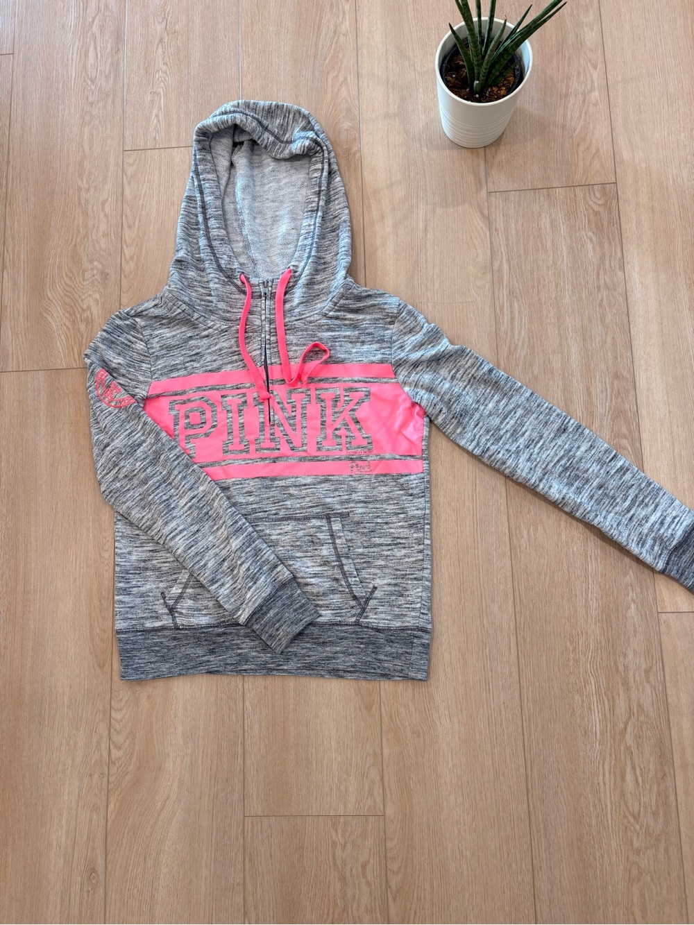 Victoria's Secret Gray Hoodie with Neon Pink PINK Logo